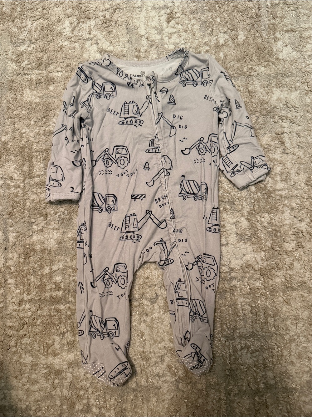 Caden Lane Bamboo Gray Footie with Navy Construction Print size Newborn